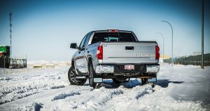 Silver Toyota Tundra in the snow