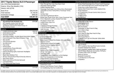 2017 Toyota Sienna XLE 8 Passenger