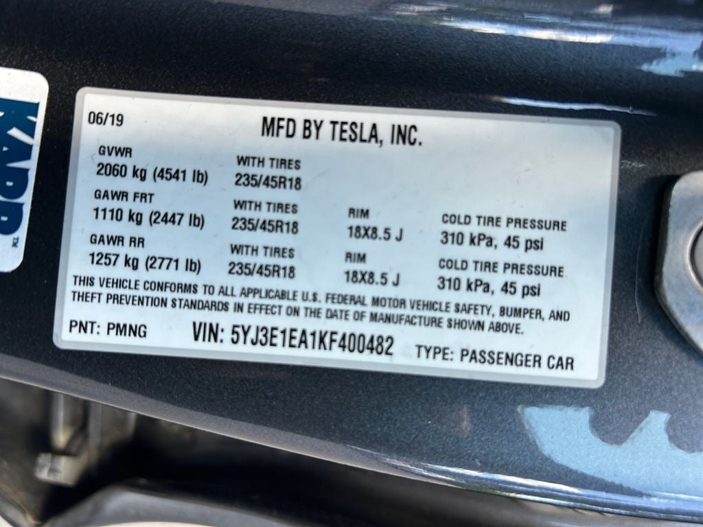 2019 Tesla Model 3 Standard Range Plus
