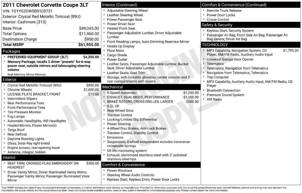 2011 Chevrolet Corvette Base 3LT