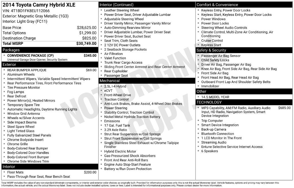 2014 Toyota Camry Hybrid XLE 2014.5